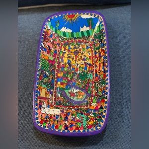 Made in Mexico wood carved bowl-hand painted